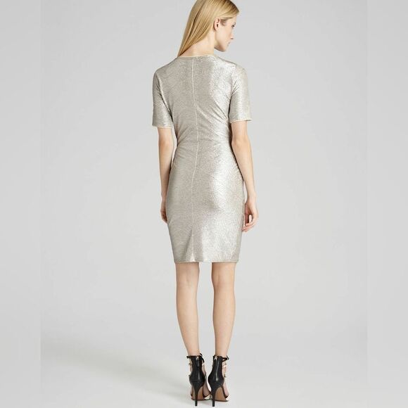 Women’s REISS Abellia Metallic Silver Ruched Bodycon MINI Dress size 6 - Picture 2 of 10